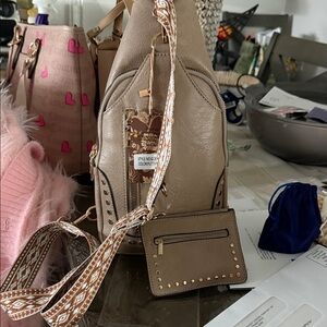 Elegant Tan Backpack with Card Holder
